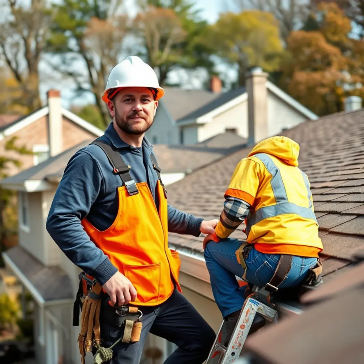 Roofing contractor working on a home in Brewster, NY