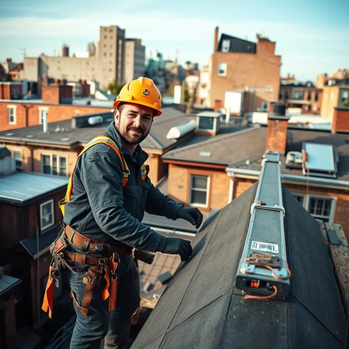 Roofing contractor working on a home in Briarwood, NY