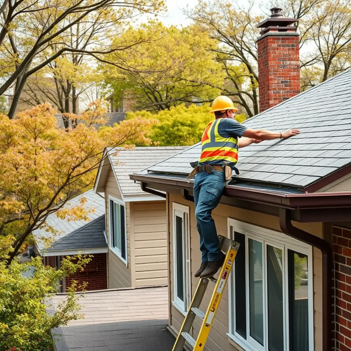 Roofing contractor working on a home in Brooklyn, NY