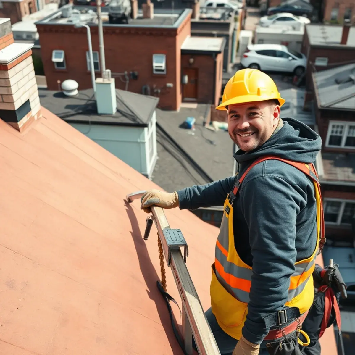 Roofing contractor working on a home in Cambria Heights, NY