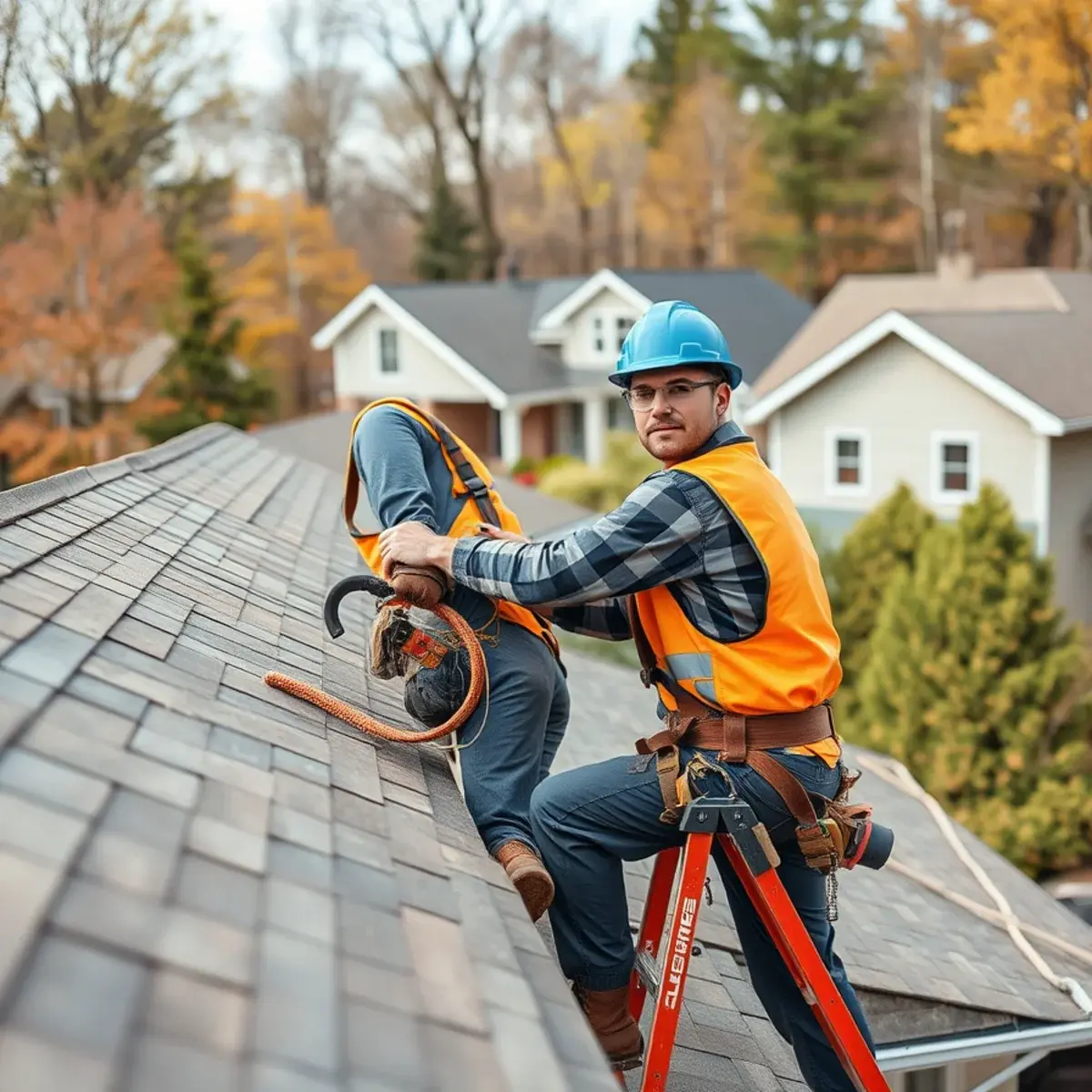 Roofing contractor working on a home in Carmel, NY