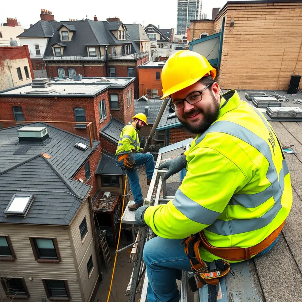 Roofing contractor working on a home in Carroll Gardens, NY