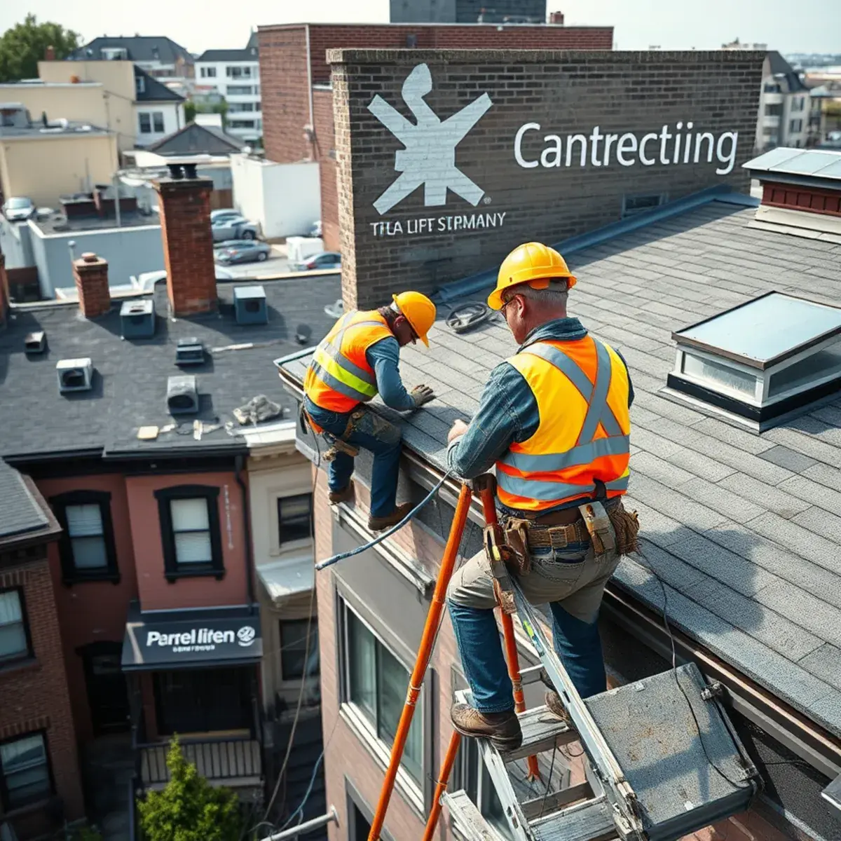 Roofing contractor working on a home in Castle Hill, NY