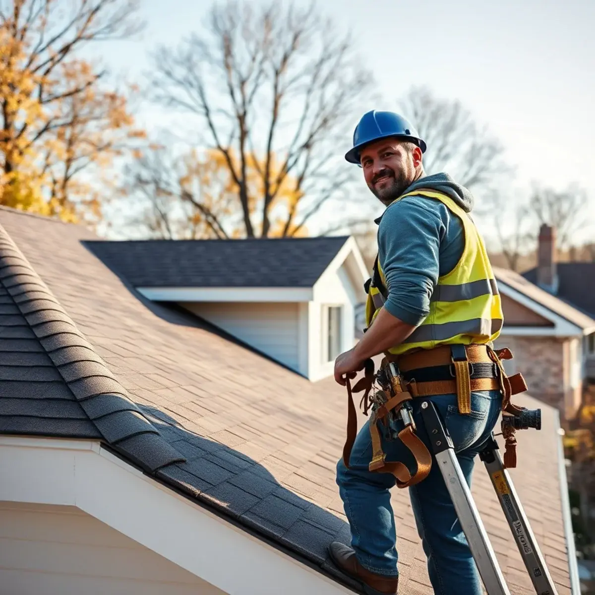 Roofing contractor working on a home in Cayuga County, NY