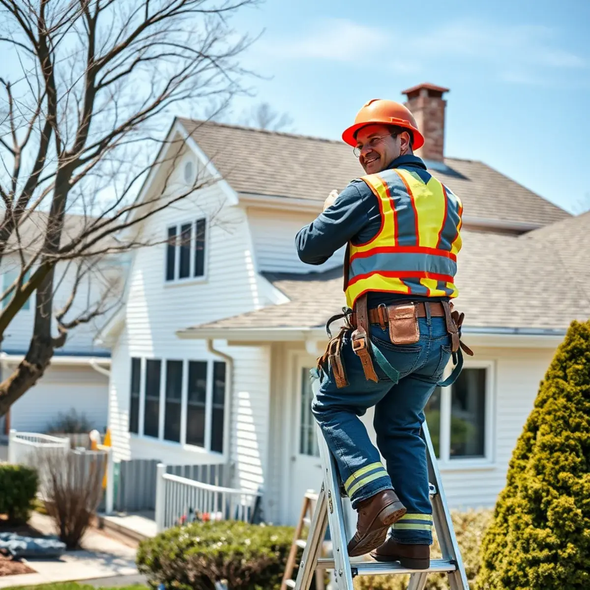 Roofing contractor working on a home in Cedarhurst, NY