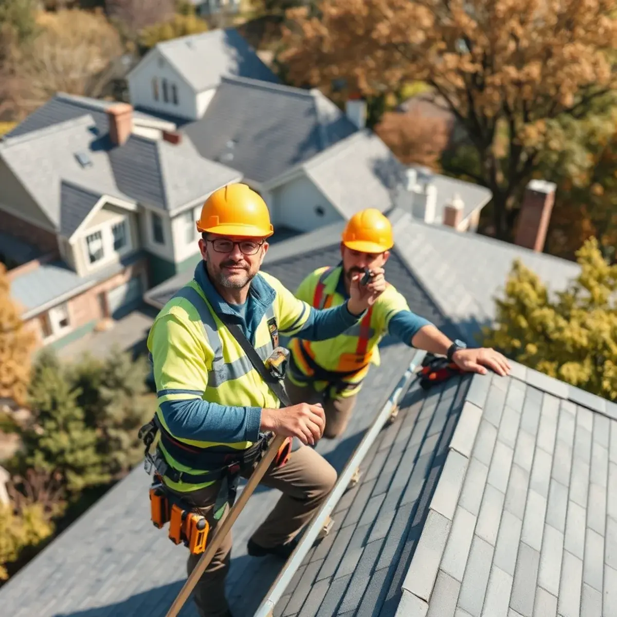 Roofing contractor working on a home in Chappaqua, NY