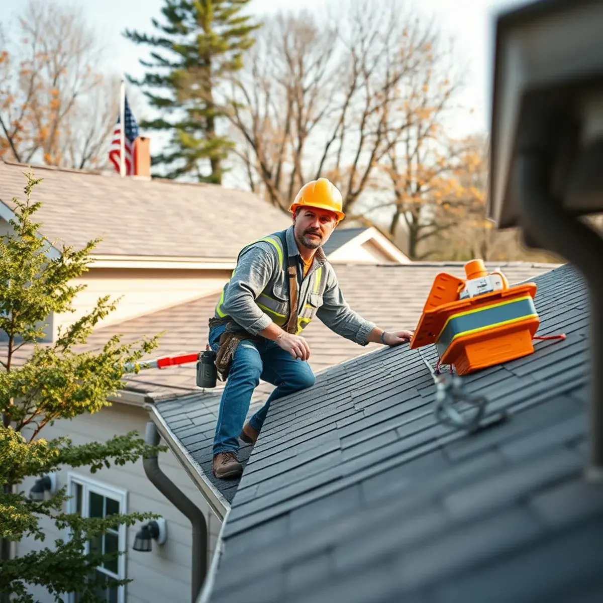 Roofing contractor working on a home in Chautauqua County, NY