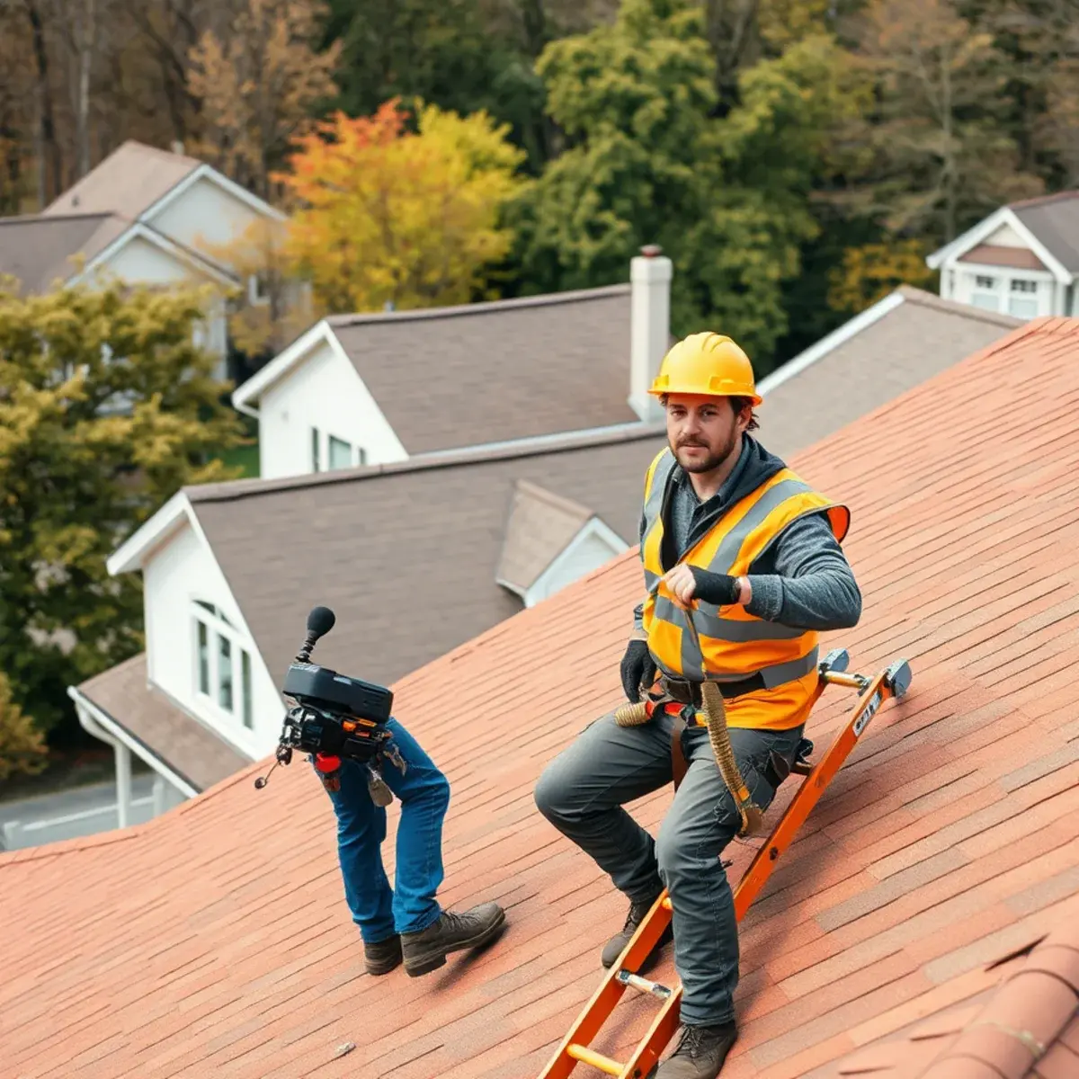Roofing contractor working on a home in Chester, NY