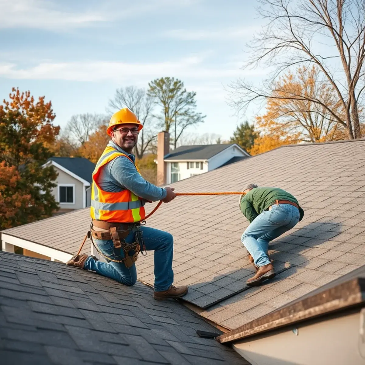 Roofing contractor working on a home in Cohoes, NY