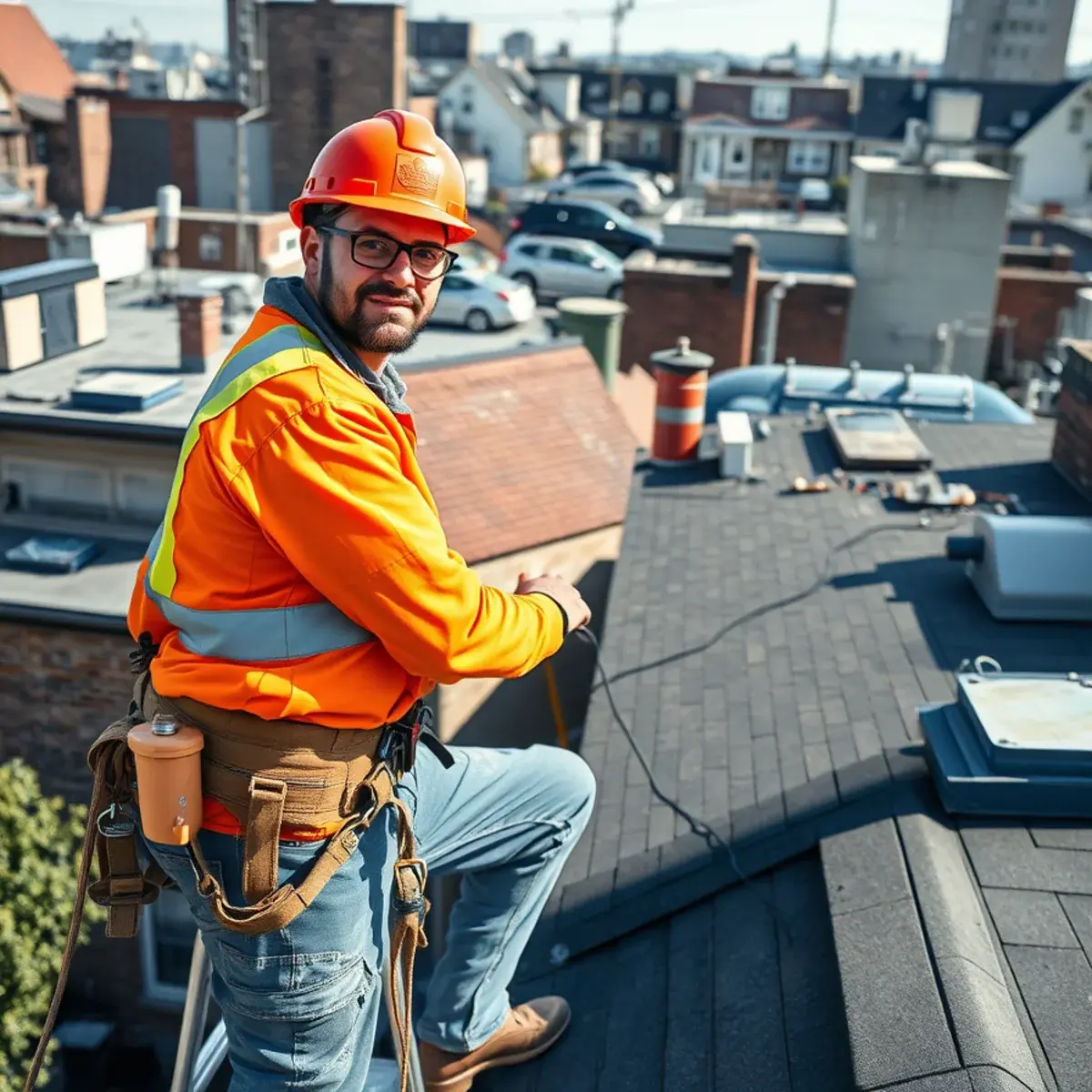 Roofing contractor working on a home in College Point, NY