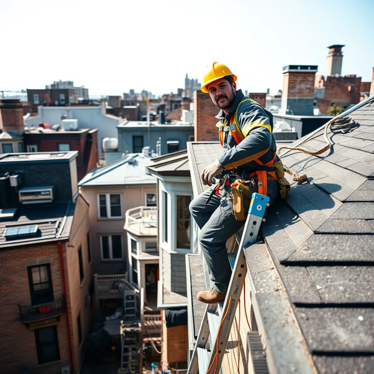 Roofing contractor working on a home in Concourse, NY
