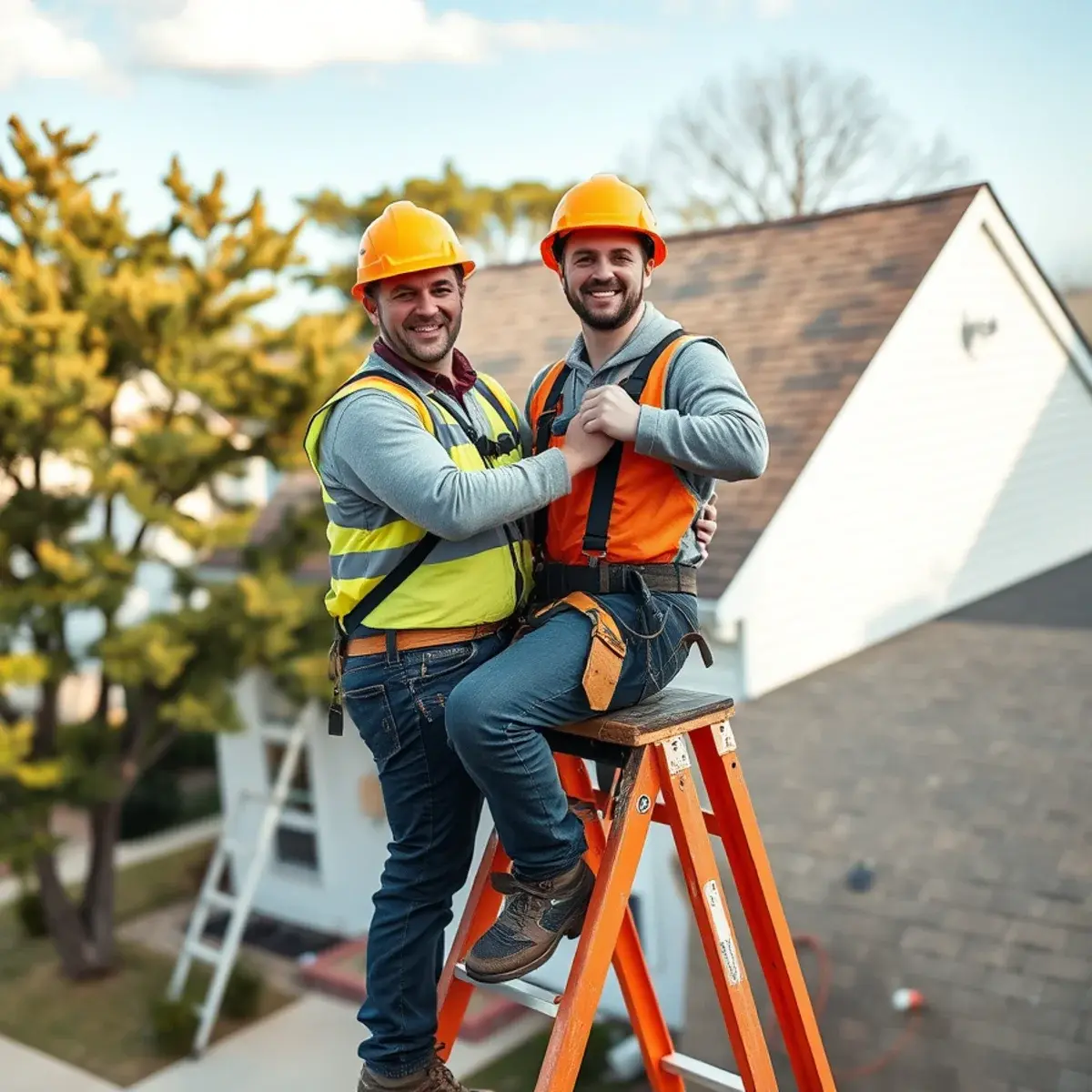 Roofing contractor working on a home in Coram, NY