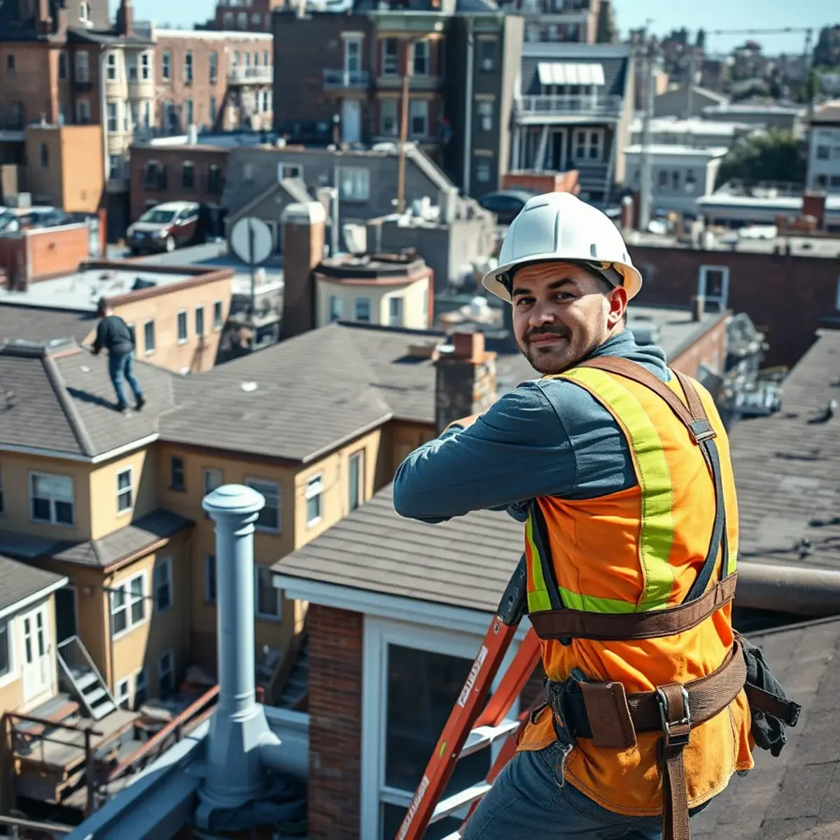 Roofing contractor working on a home in Corona, NY