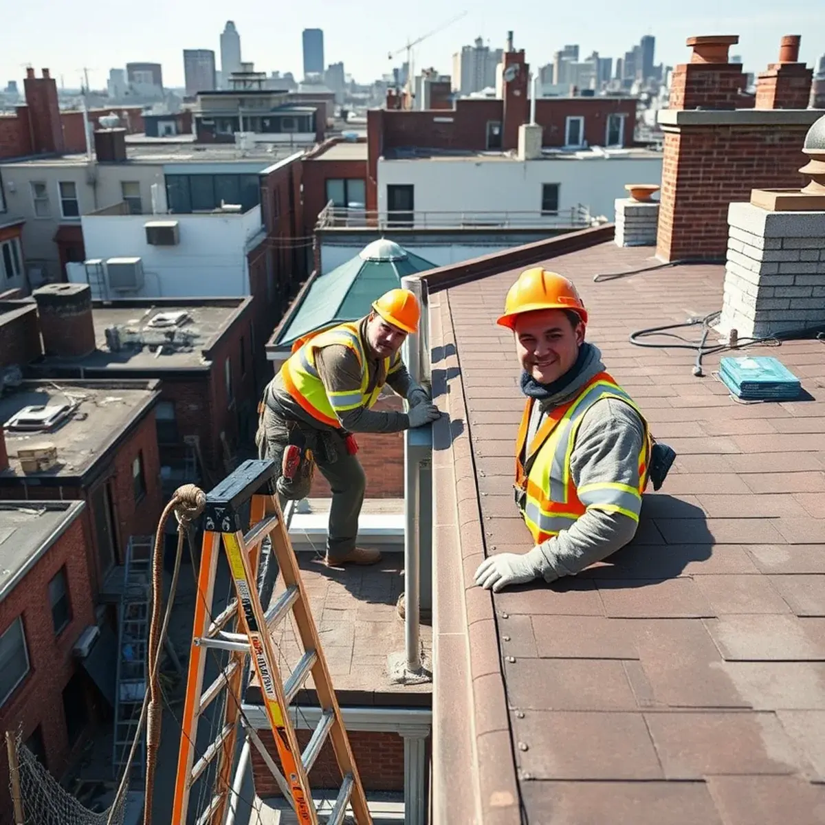 Roofing contractor working on a home in Crown Heights, NY