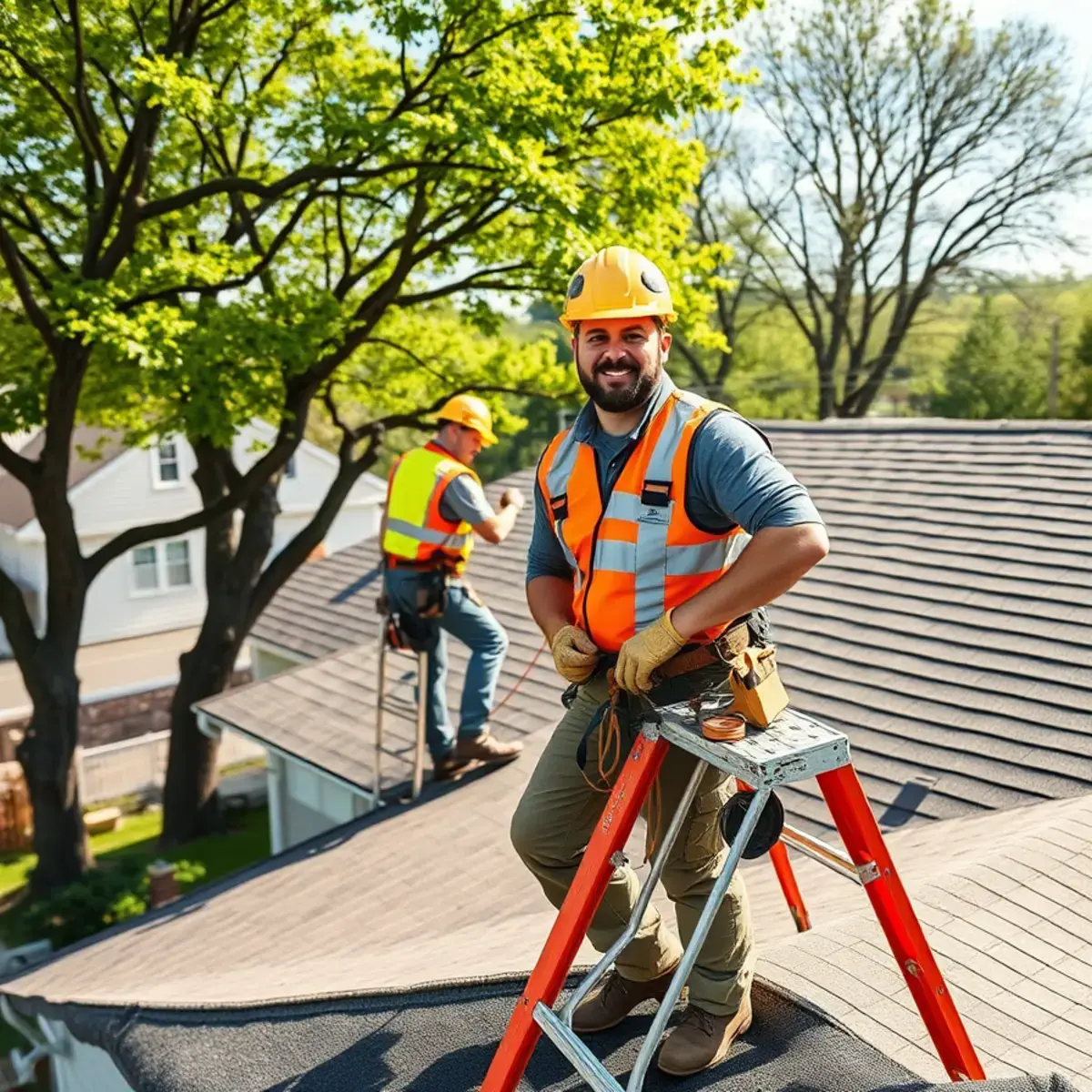 Roofing contractor working on a home in Deer Park, NY