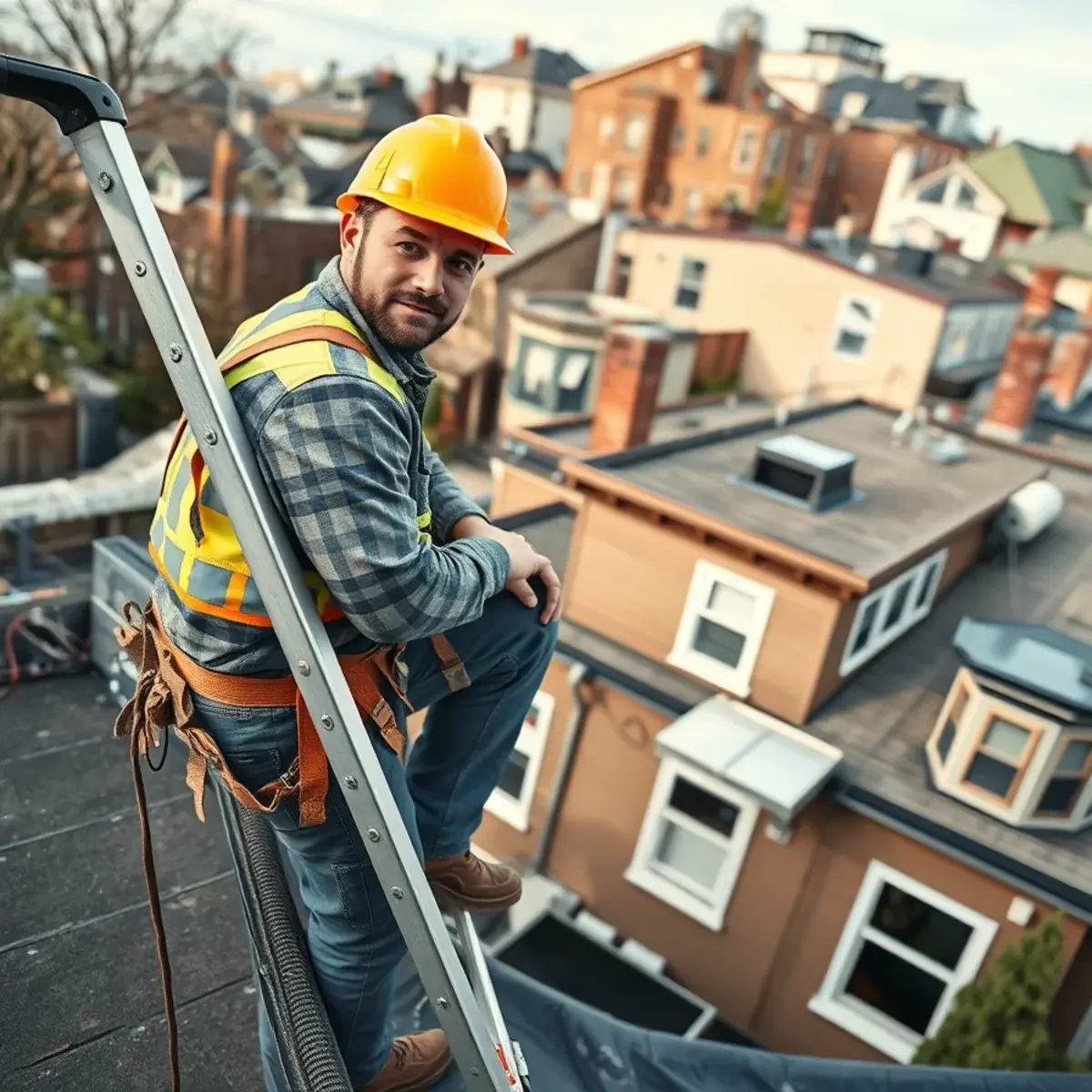 Roofing contractor working on a home in Dongan Hills, NY
