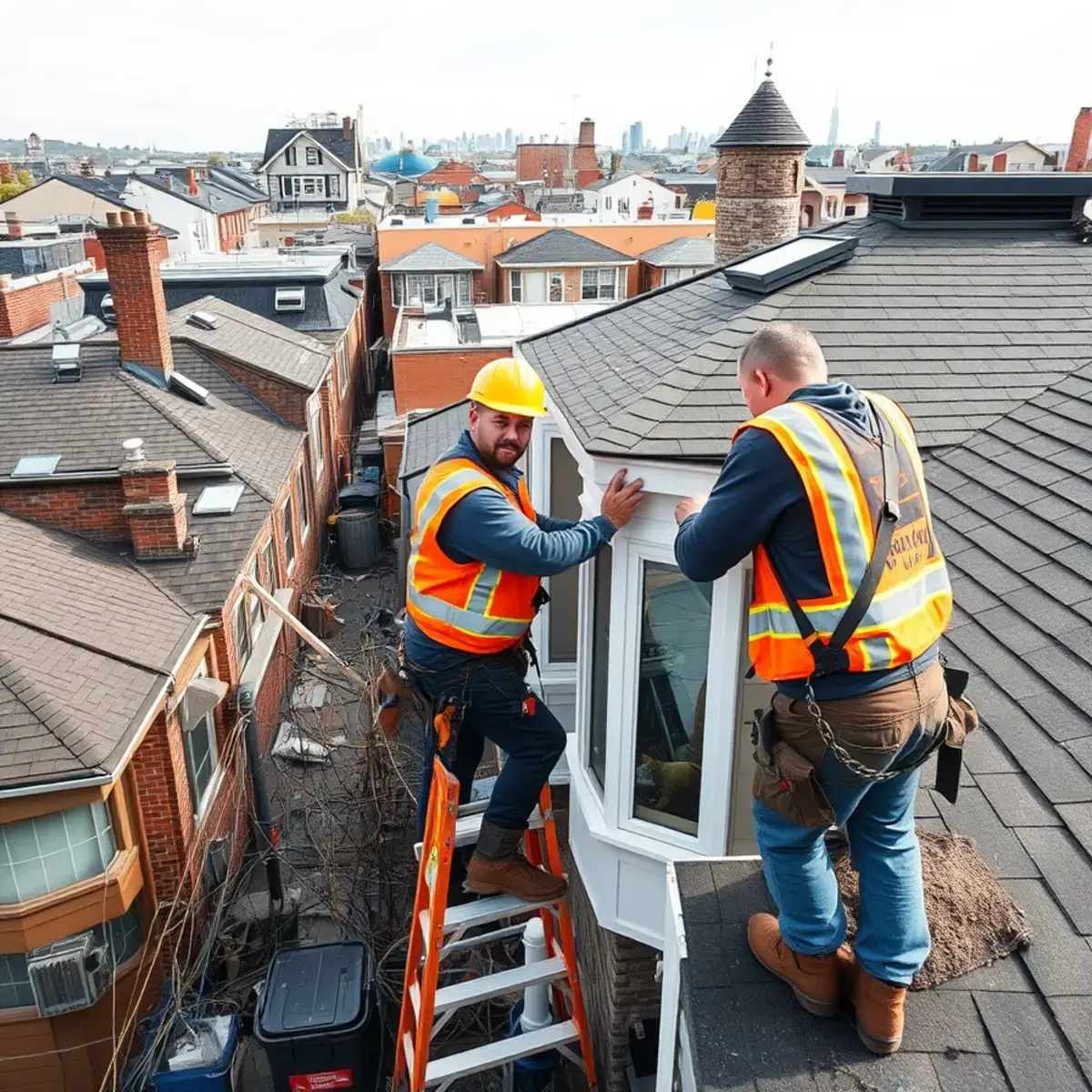Roofing contractor working on a home in Douglaston, NY