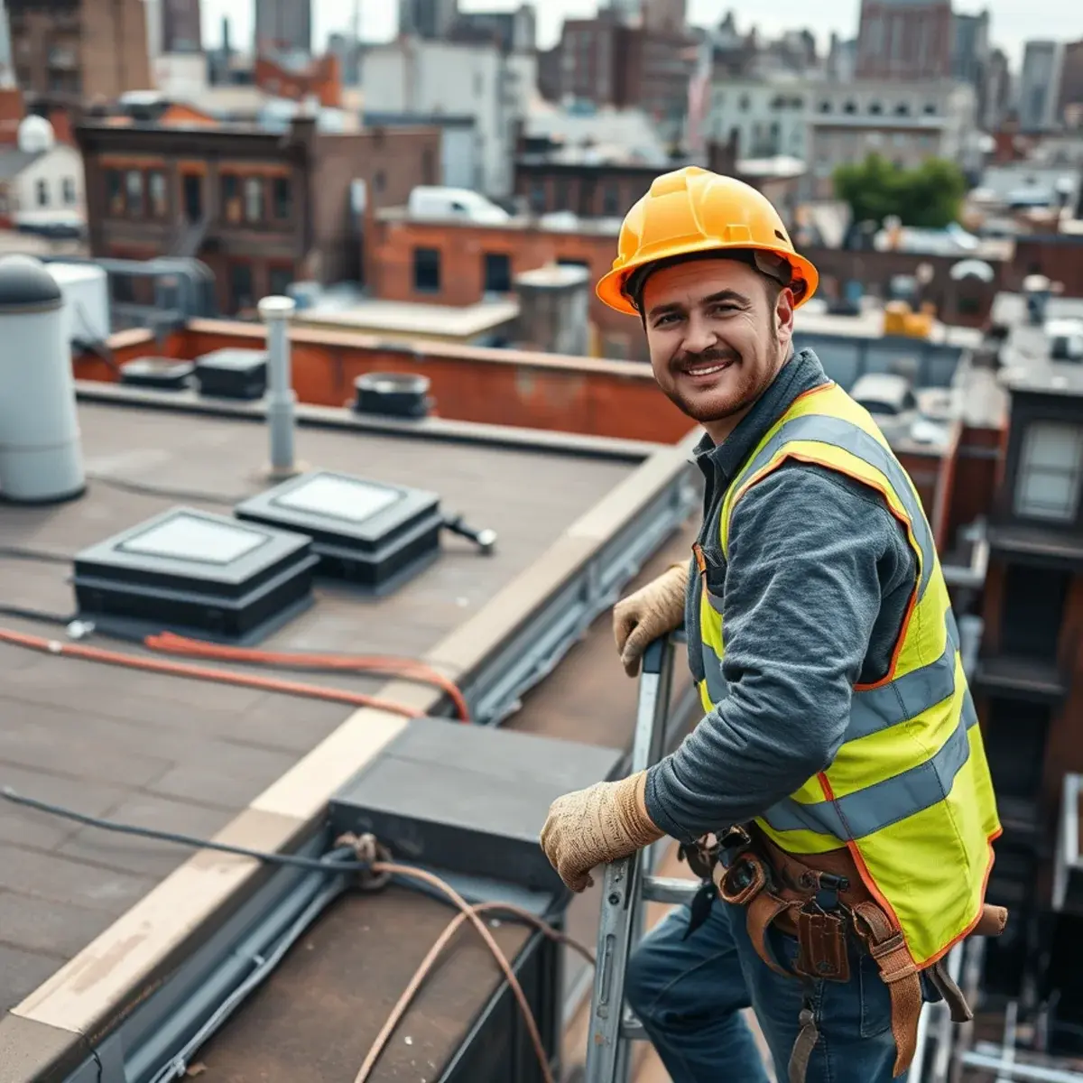 Roofing contractor working on a home in DUMBO, NY