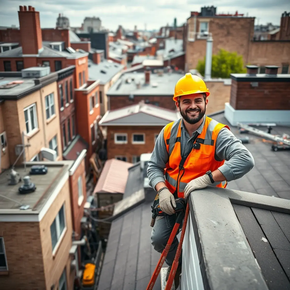 Roofing contractor working on a home in Dyker Heights, NY