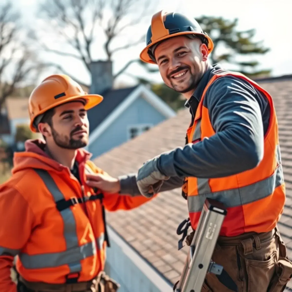 Roofing contractor working on a home in East Hampton, NY