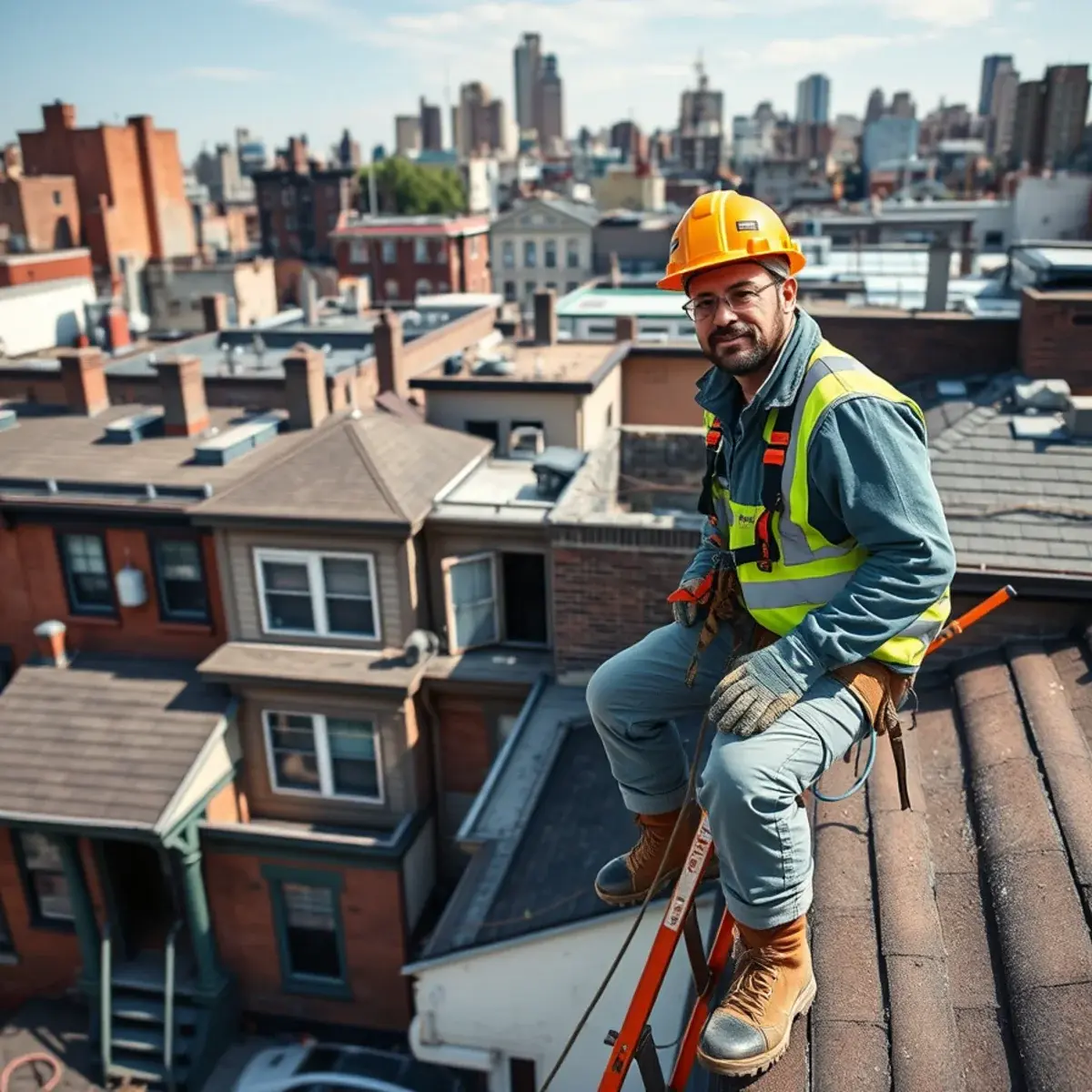 Roofing contractor working on a home in East Harlem, NY