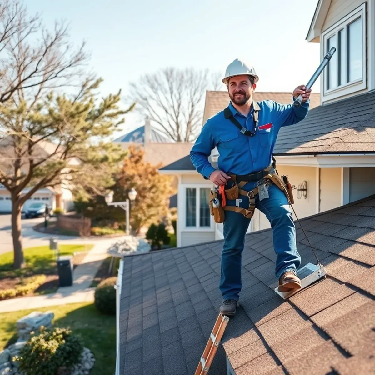 Roofing contractor working on a home in East Moriches, NY