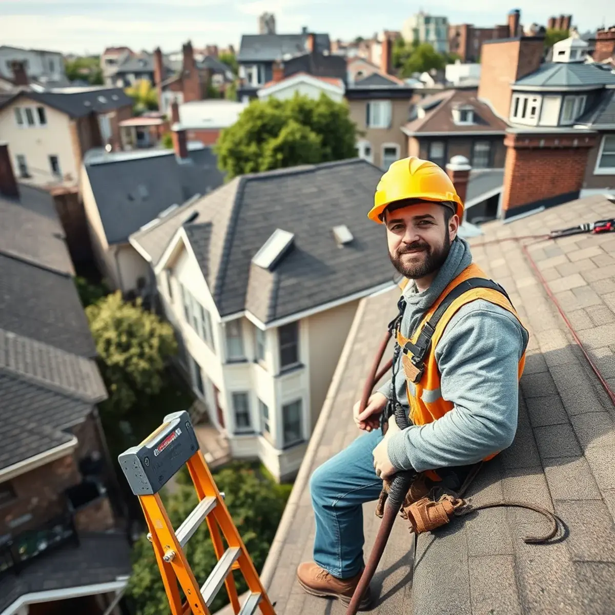 Roofing contractor working on a home in Edenwald, NY
