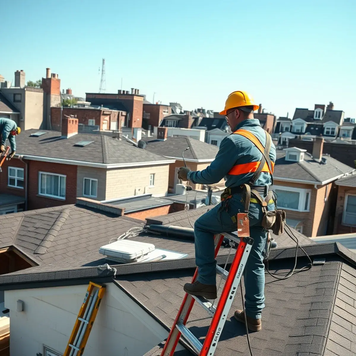 Roofing contractor working on a home in Elmhurst, NY