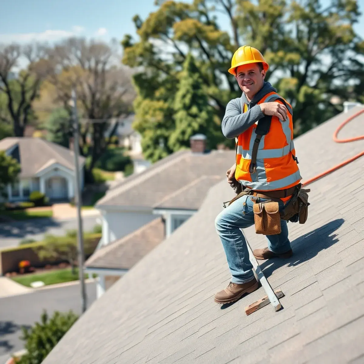 Roofing contractor working on a home in Elmont, NY