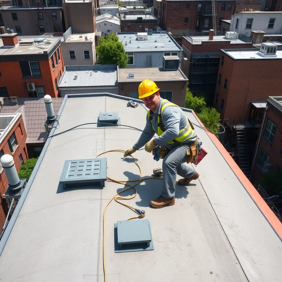 Roofing contractor working on a home in Flatiron, NY