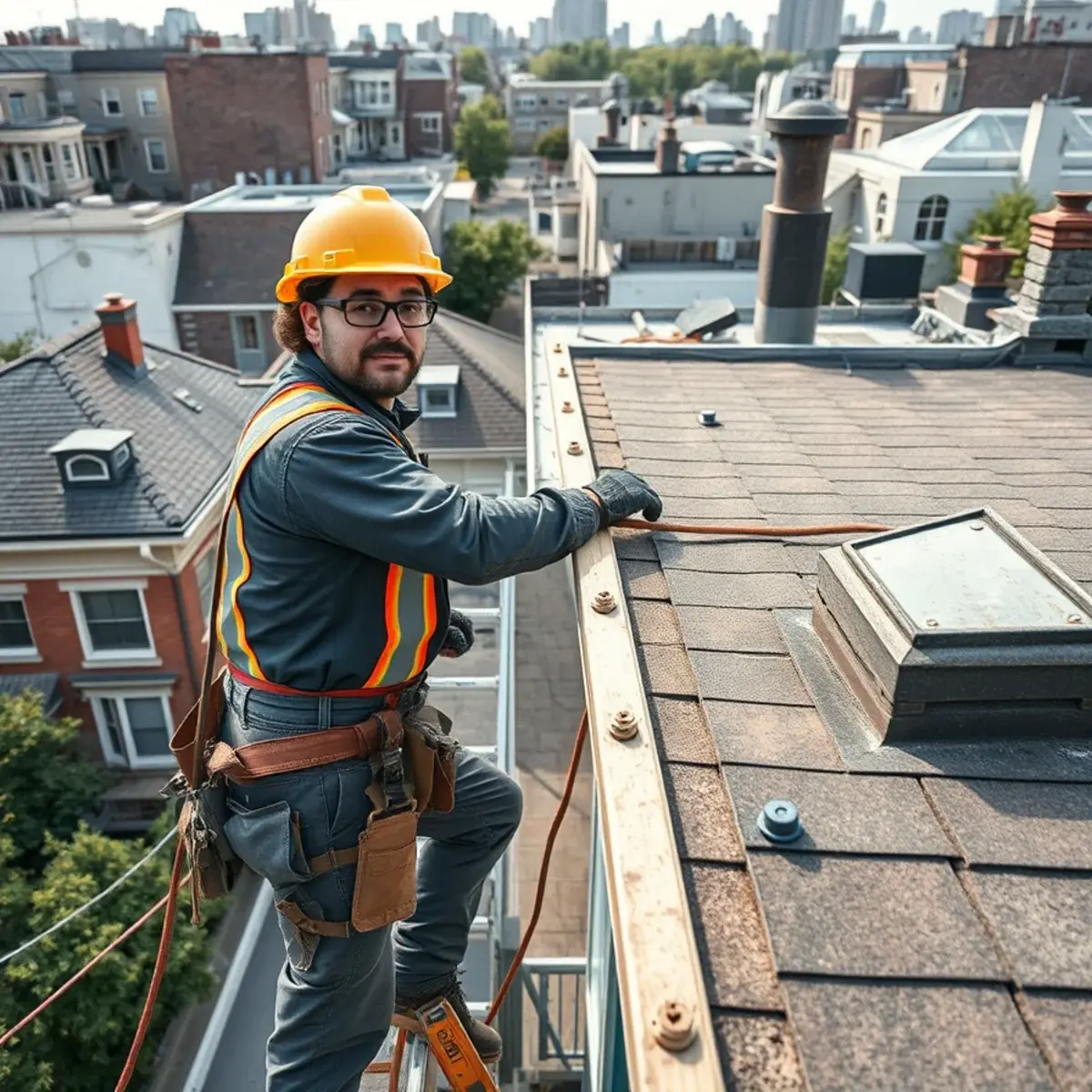 Roofing contractor working on a home in Forest Hills, NY