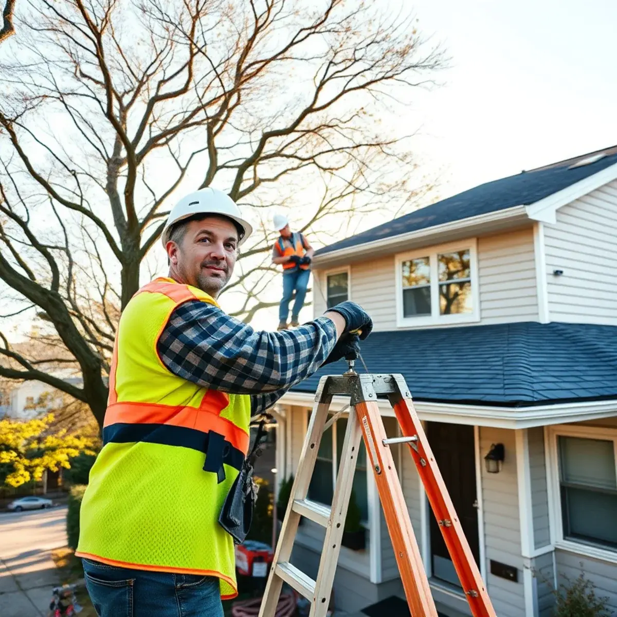 Roofing contractor working on a home in Franklin Square, NY