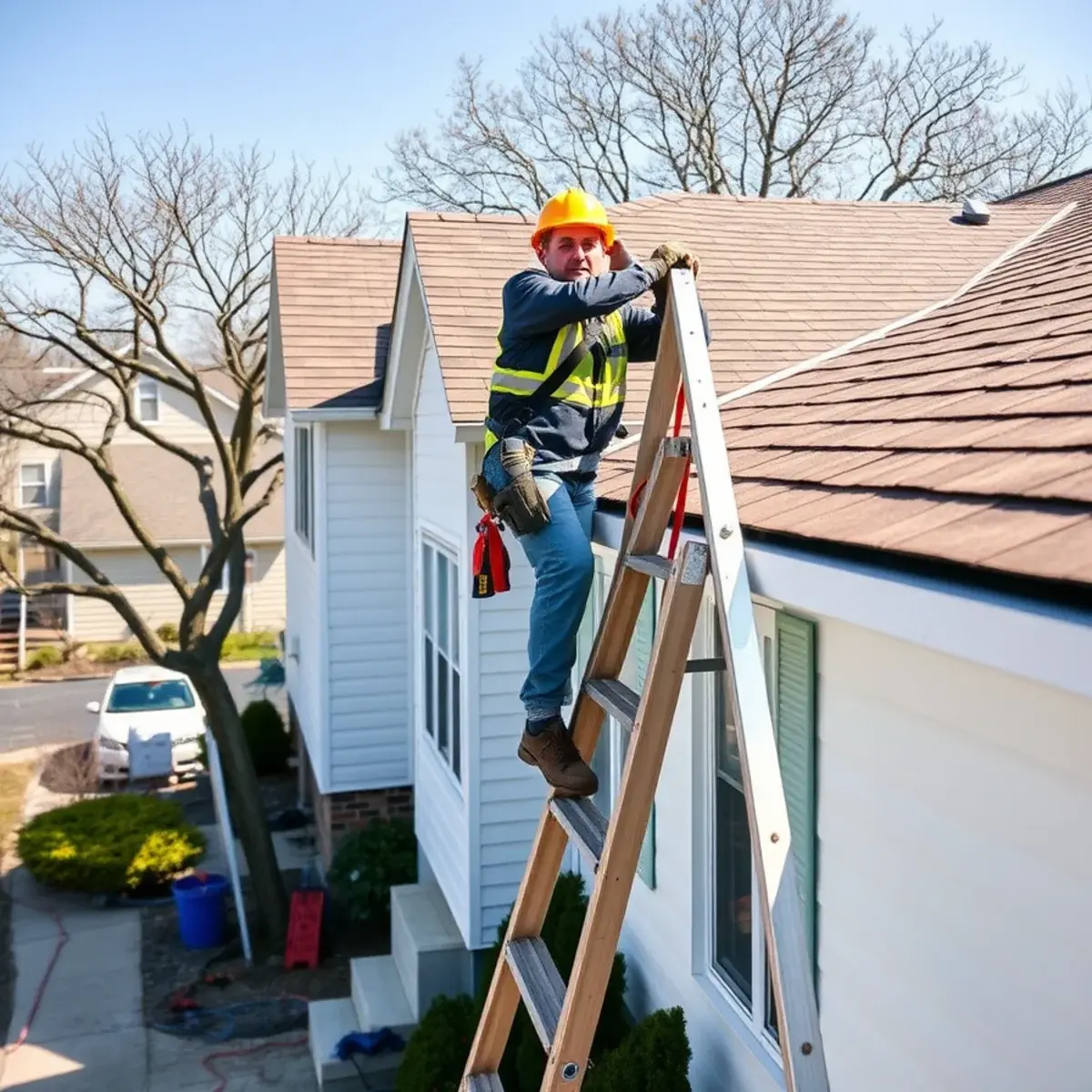 Roofing contractor working on a home in Freeport, NY