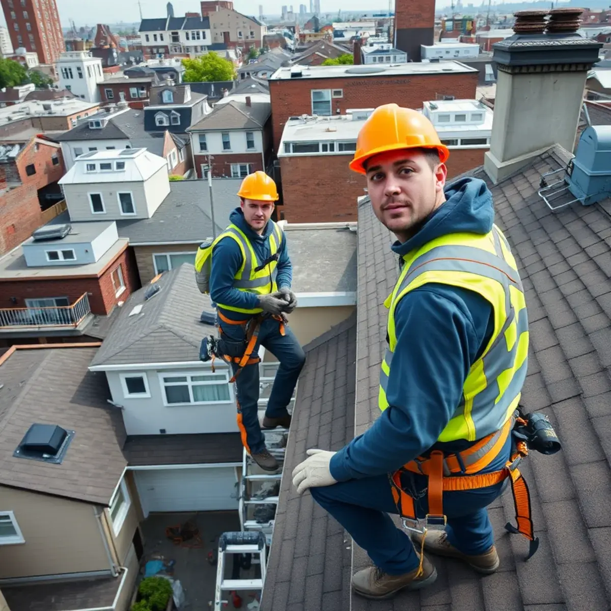 Roofing contractor working on a home in Fresh Meadows, NY