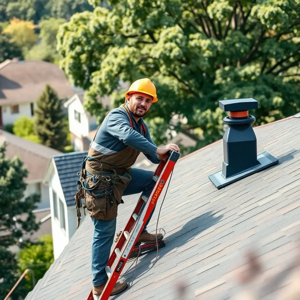 Roofing contractor working on a home in Garnerville, NY