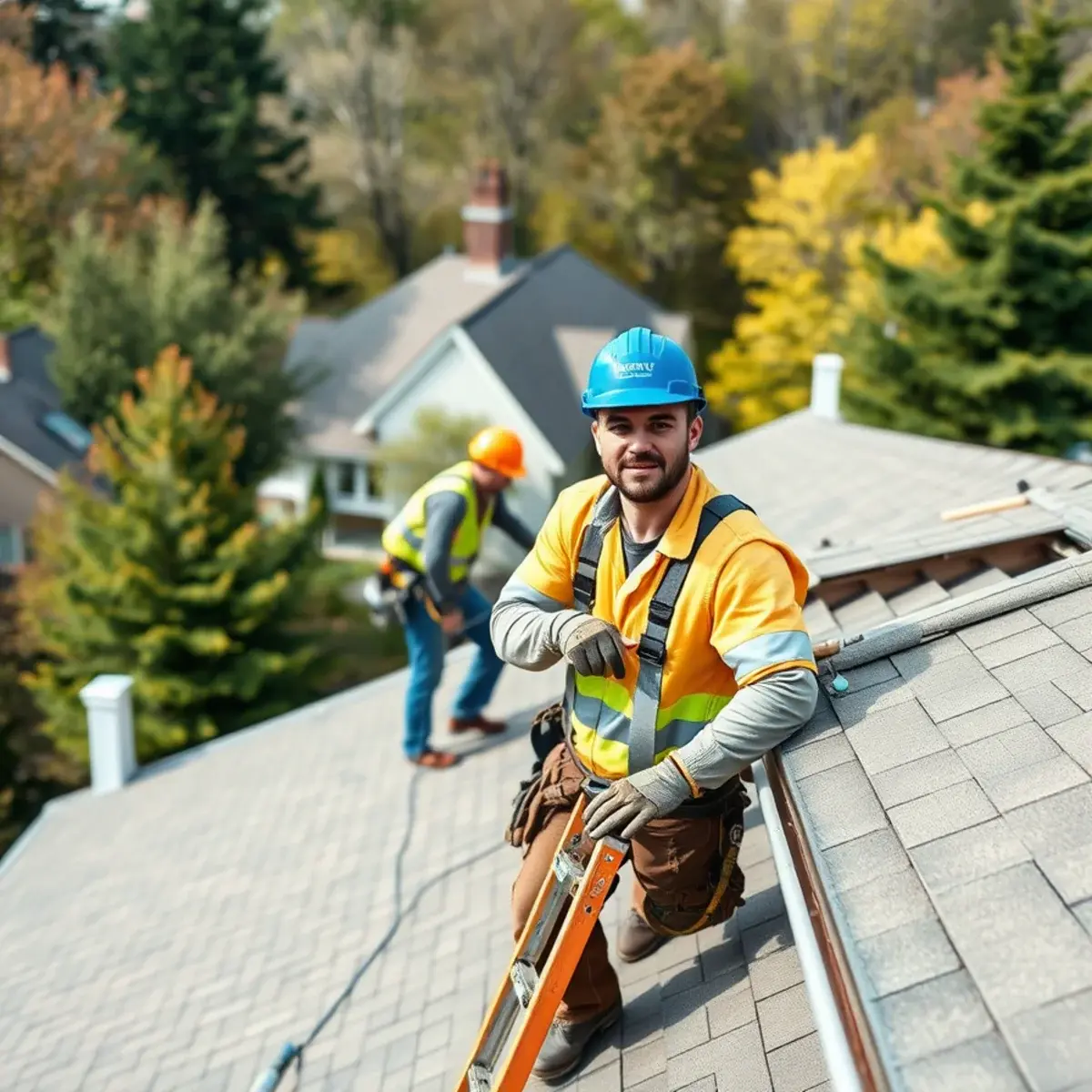 Roofing contractor working on a home in Geneva, NY