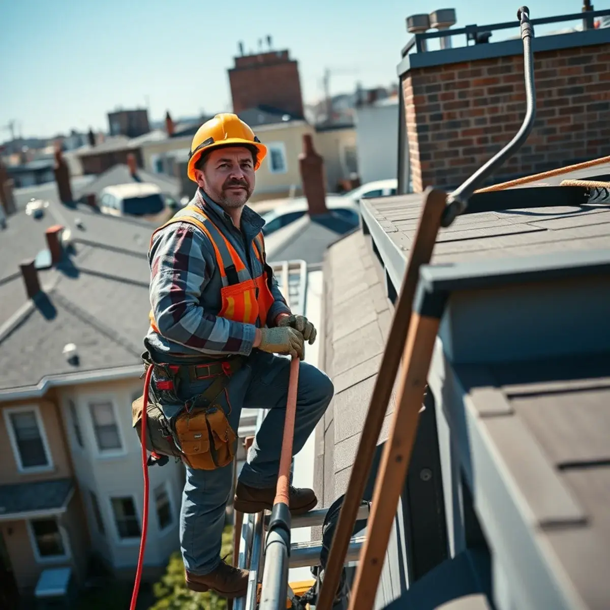 Roofing contractor working on a home in Glendale, NY