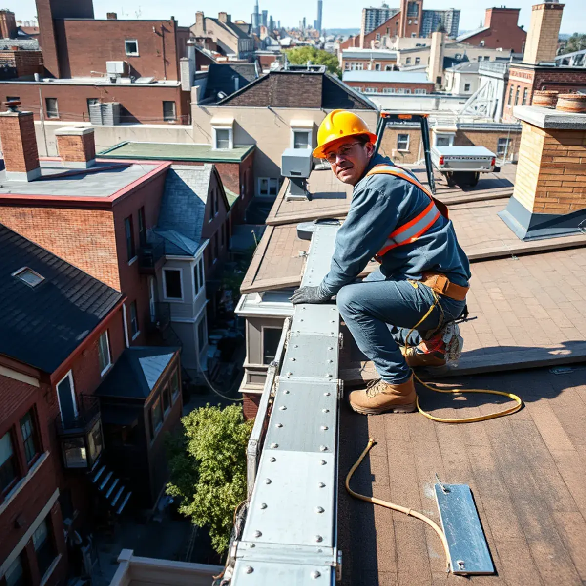 Roofing contractor working on a home in Grant City, NY