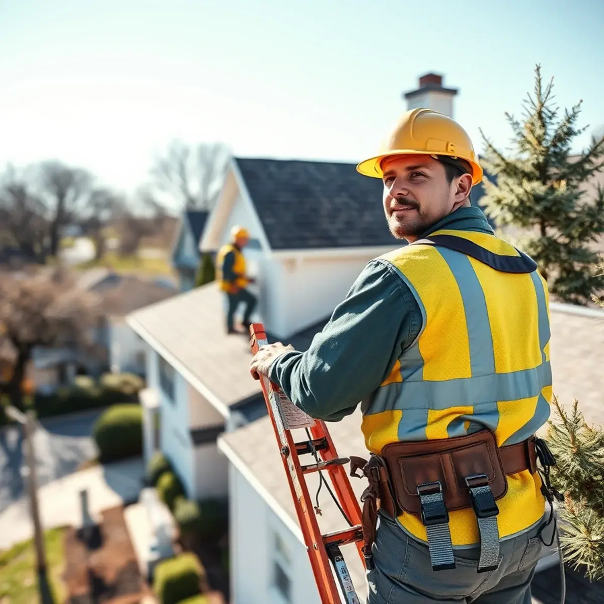 Roofing contractor working on a home in Great Neck, NY