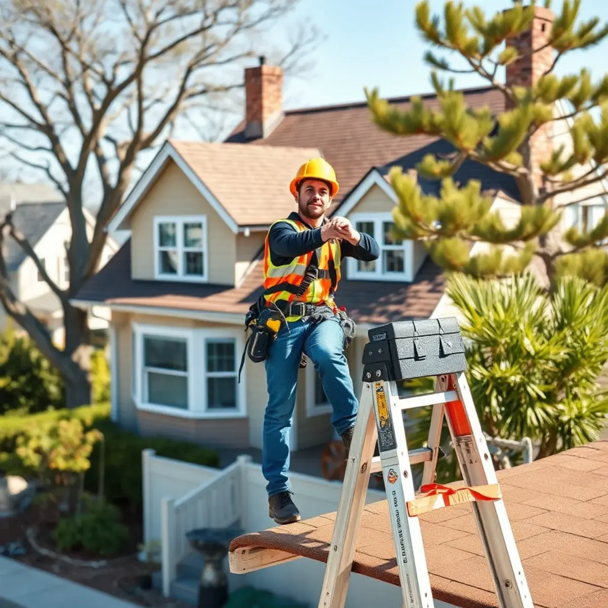 Roofing contractor working on a home in Hampton Bays, NY