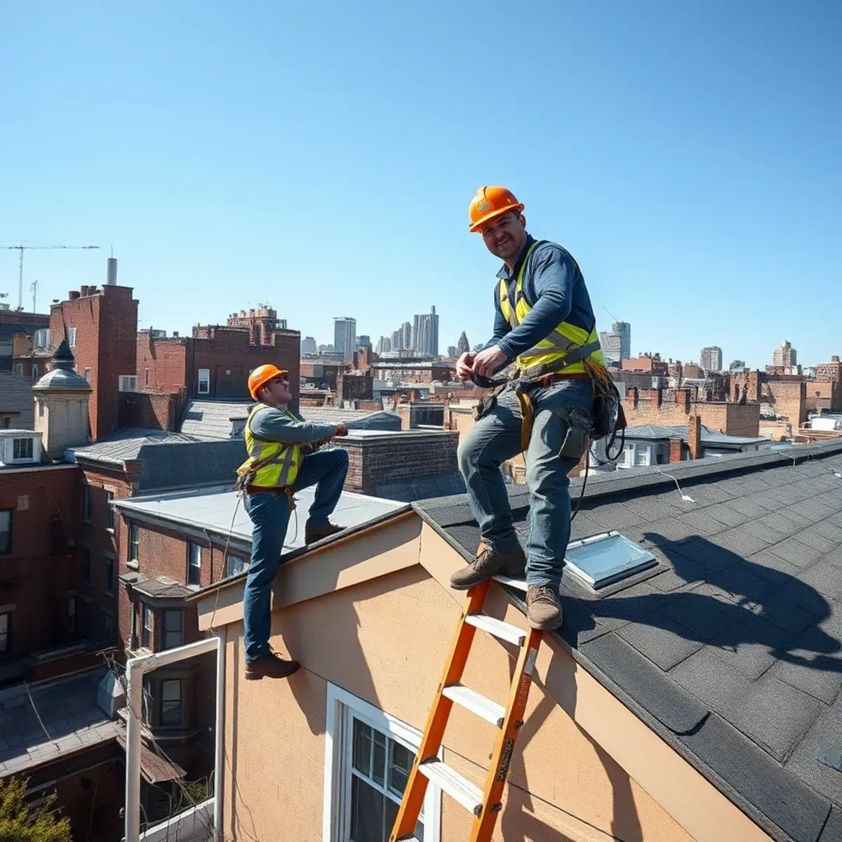 Roofing contractor working on a home in Harlem, NY