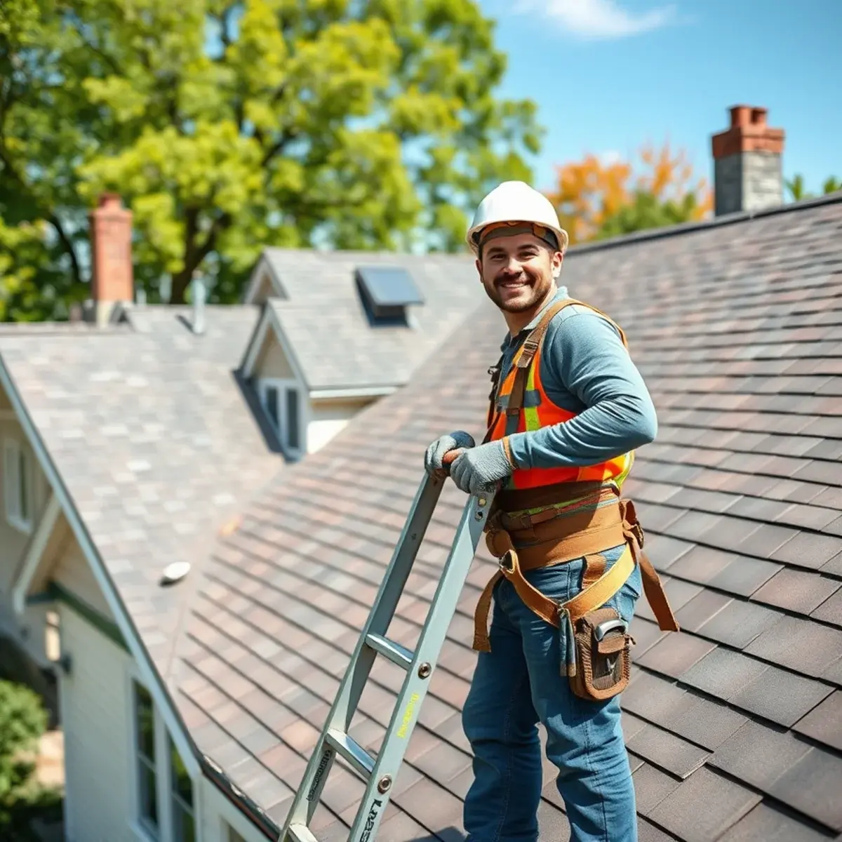 Roofing contractor working on a home in Harrison, NY