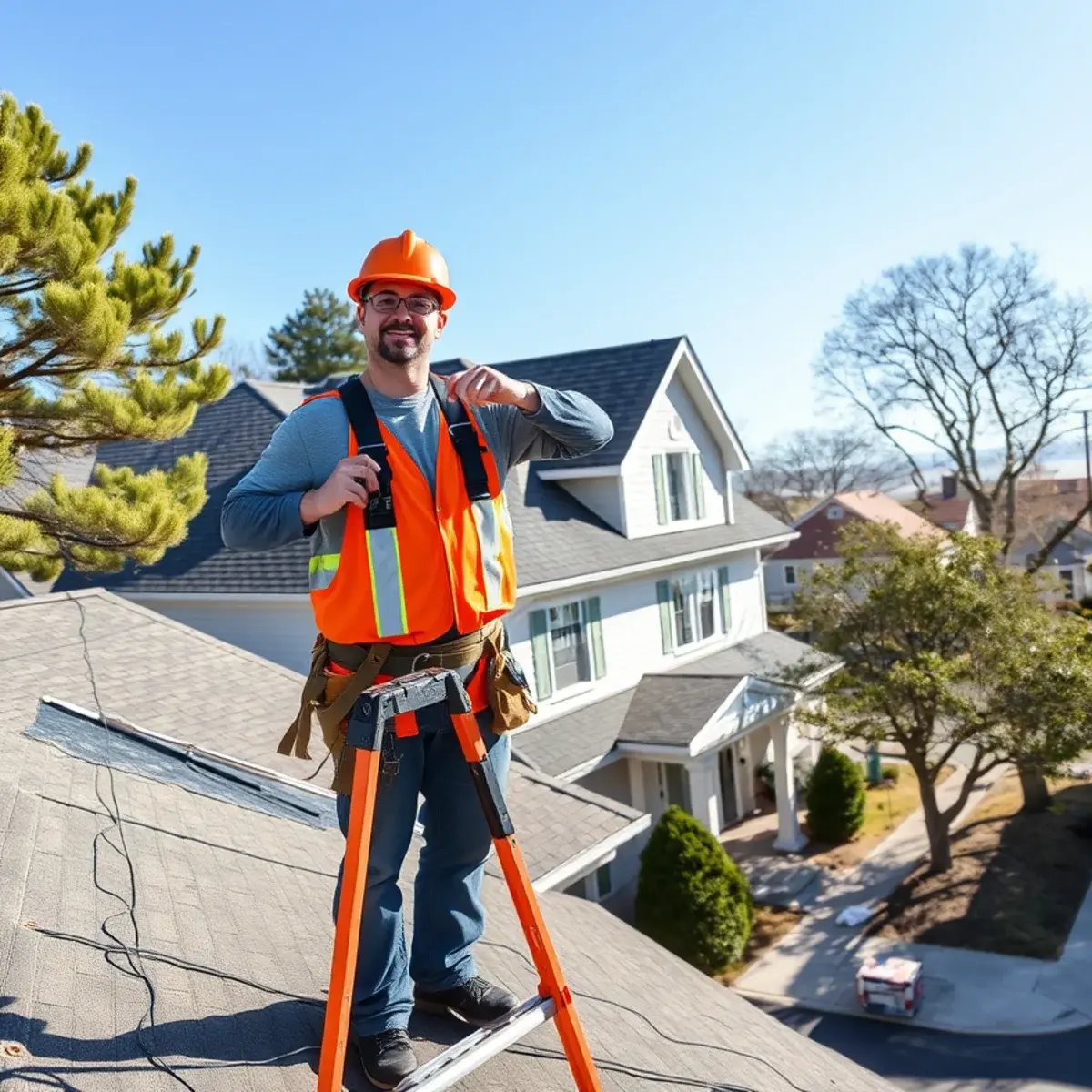Roofing contractor working on a home in Hempstead, NY