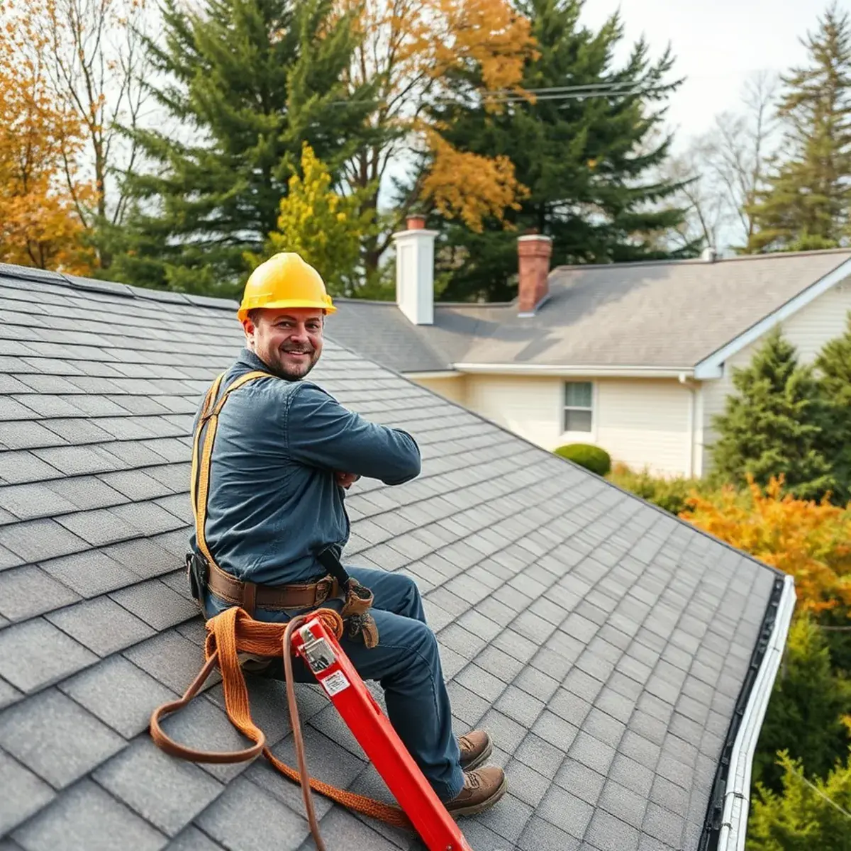 Roofing contractor working on a home in Highland, NY