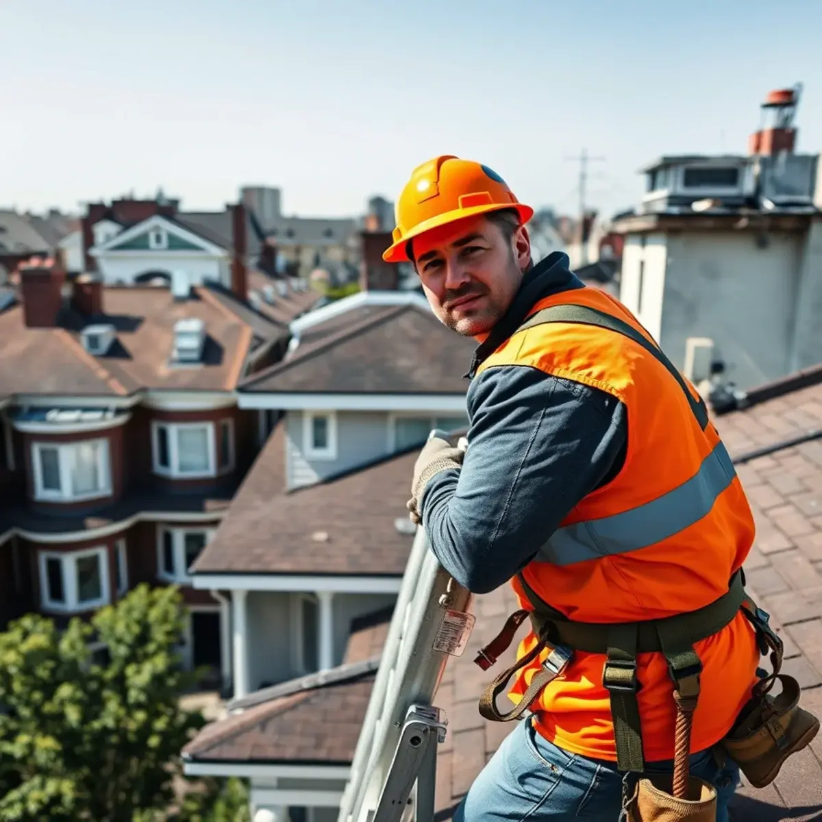 Roofing contractor working on a home in Hollis, NY