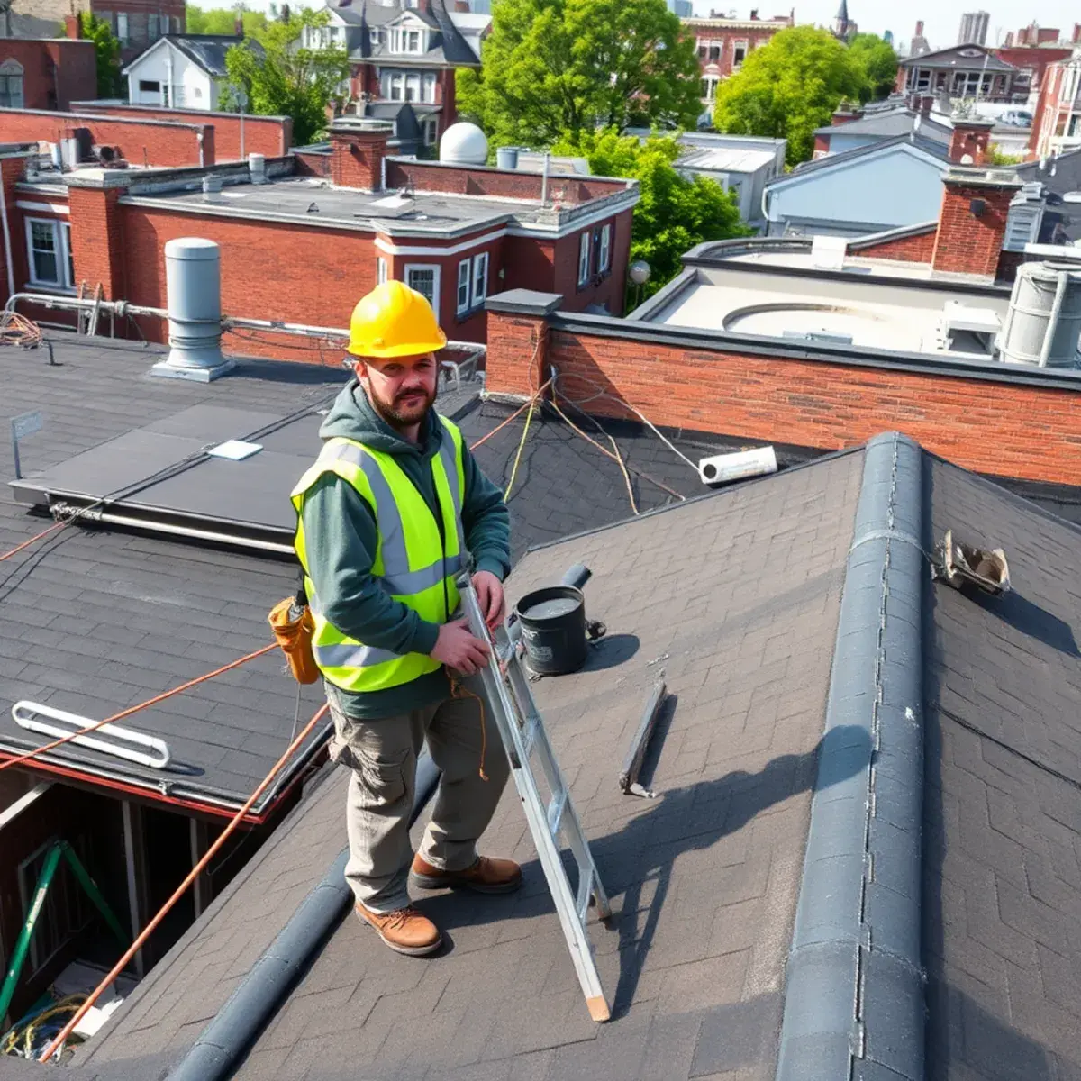 Roofing contractor working on a home in Huguenot, NY