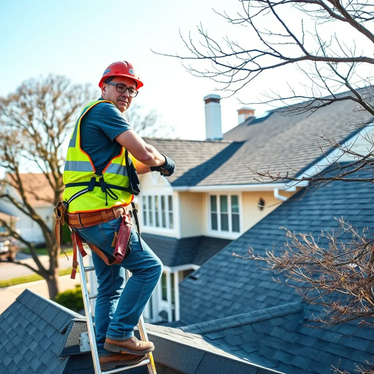 Roofing contractor working on a home in Huntington Station, NY