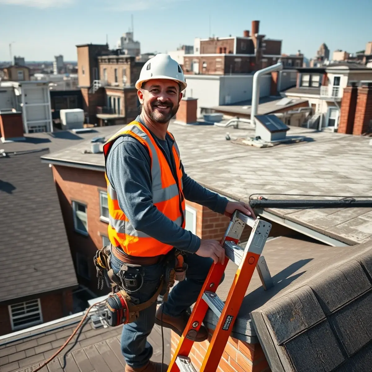 Roofing contractor working on a home in Hunts Point, NY