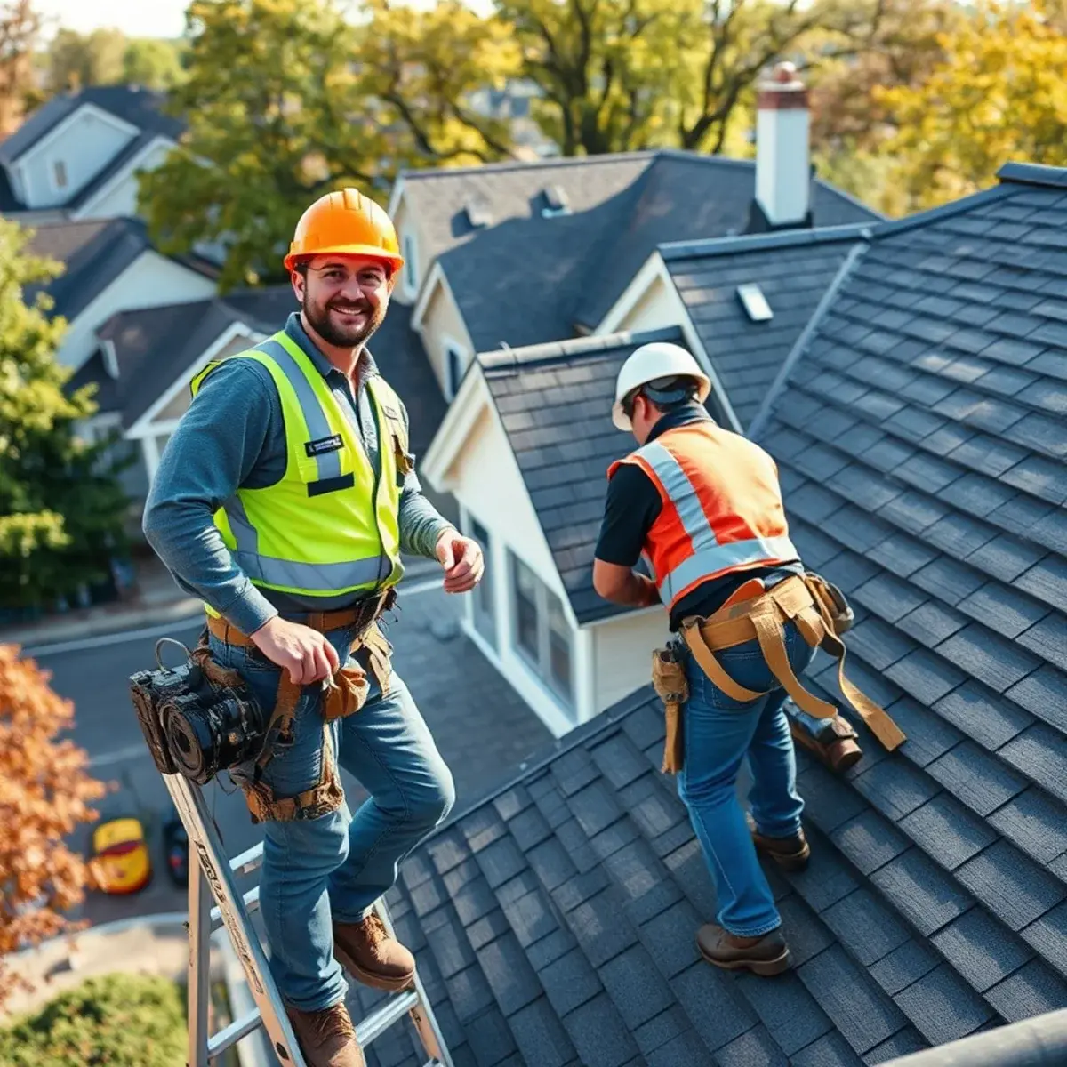 Roofing contractor working on a home in Irvington, NY