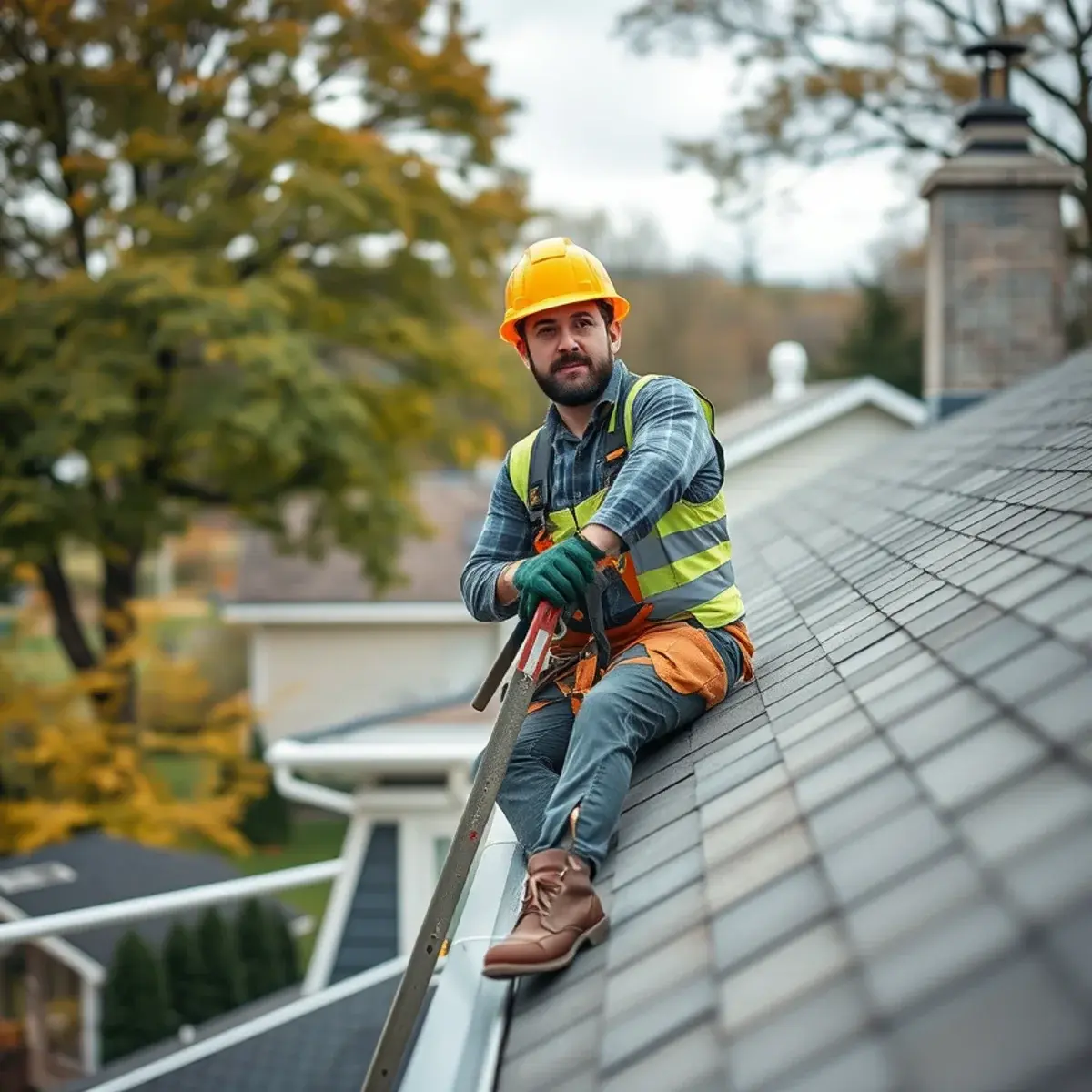 Roofing contractor working on a home in Ithaca, NY